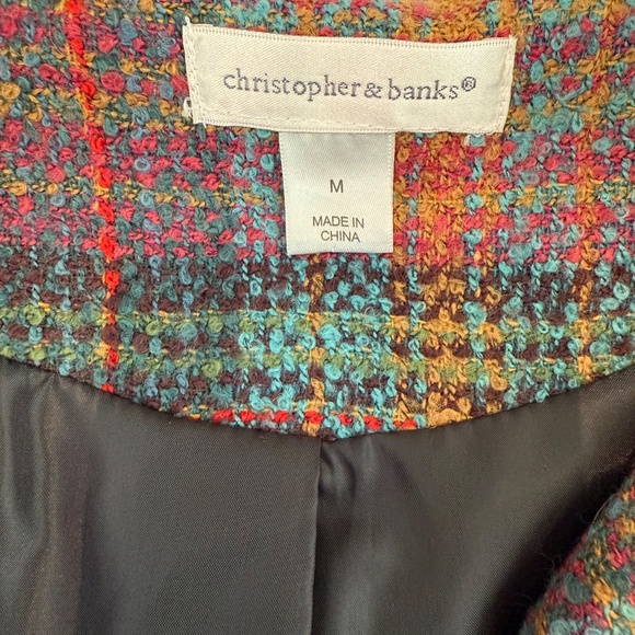 Christopher & Banks Lined Tweed Wool Princess Colorful Plaid Blazer Jacket Sz M - Picture 6 of 8